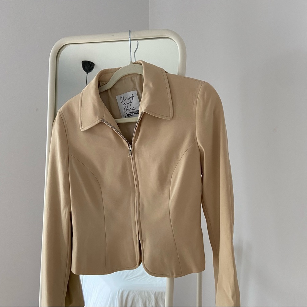 MOSCHINO Beige Cropped Zip Jacket -Size 8